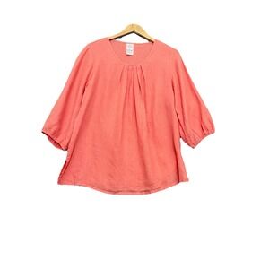 Match Point USA Linen Tunic Top Orange Boho Lagenlook Womens Medium Beachy